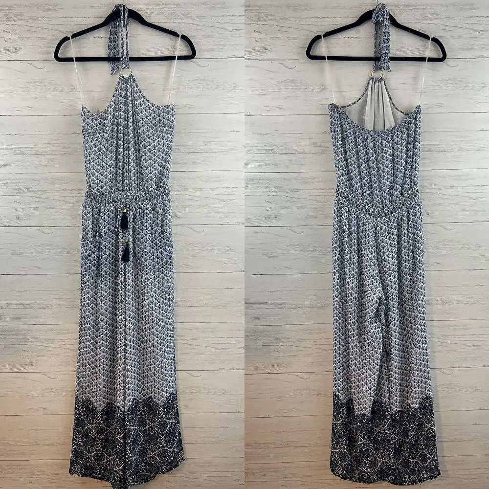 Tory Burch Printed Wide Leg Halter Silk Jumpsuit Size S